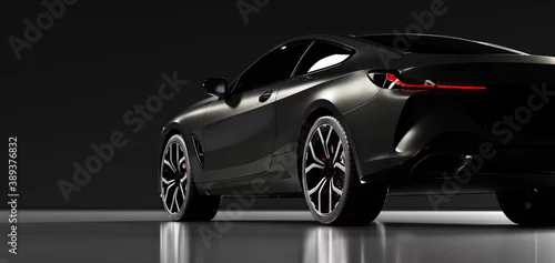 Obraz Rear view of modern black premium car in studio light