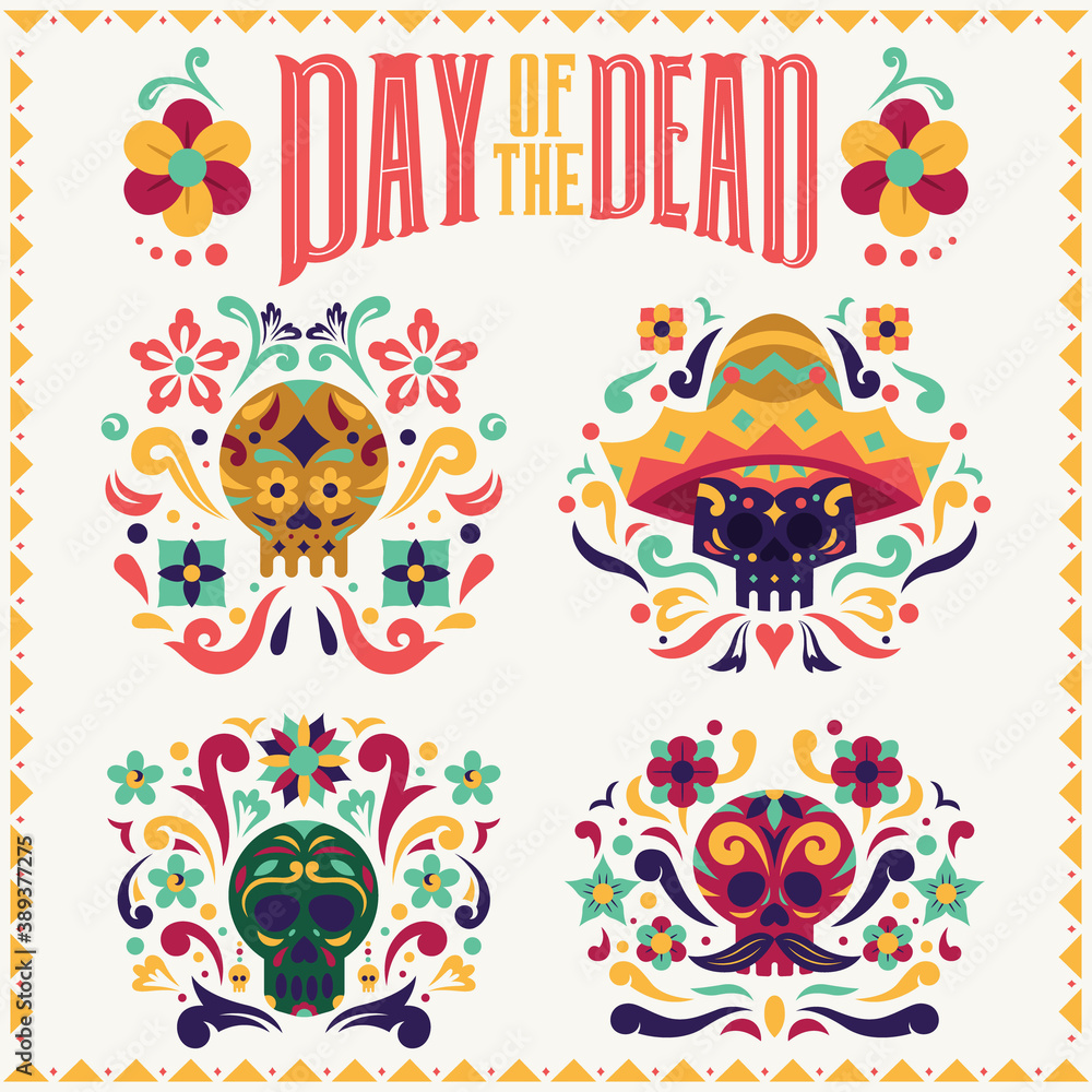Day Of The Dead Dia De Los Muertos Skull Collection with Typography