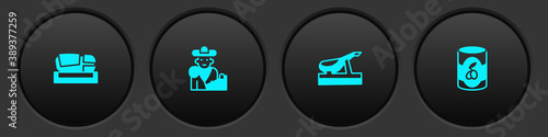 Set Stadium Mestalla, Bullfight, matador, Spanish jamon and Olives in can icon. Vector.