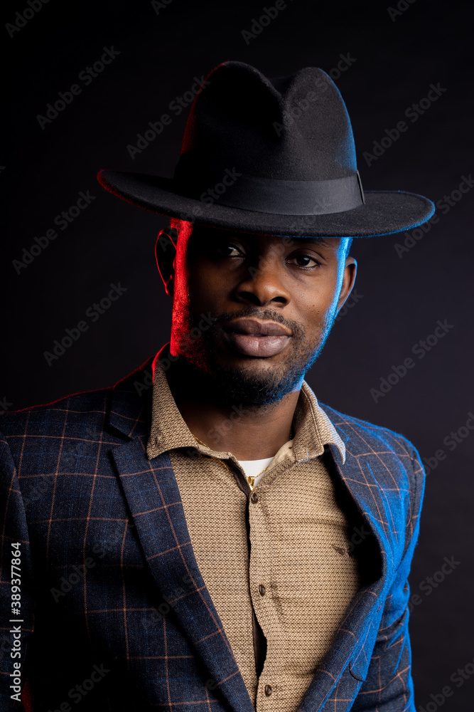 African american business man in black hat in studio African american business man in black hat in studio