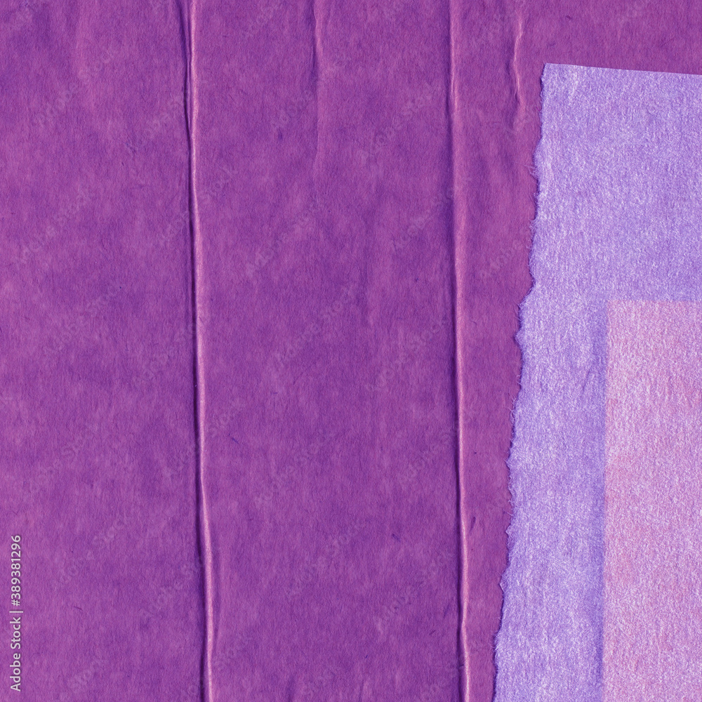 Violet Ripped Paper Blue and violet torn paper collage close-up. Texture made from various ...