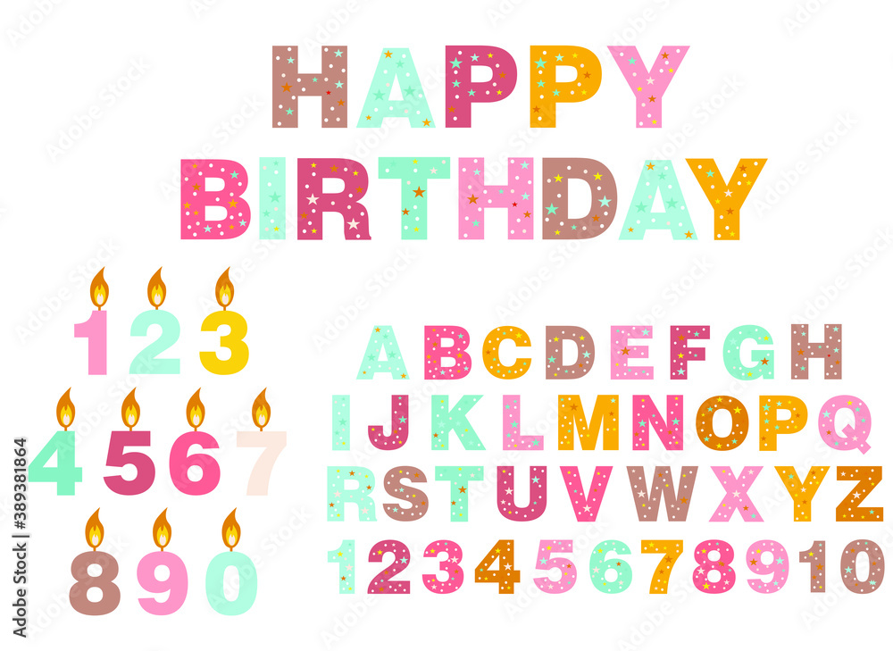 birthday candles (0-9), happy birthday, vector illustration on a white background birthday candles (0-9), happy birthday, vector illustration on a white background