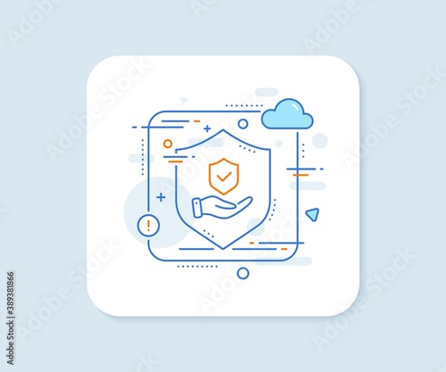 Insurance hand line icon. Abstract vector button. Risk coverage sign. Policyholder protection symbol. Insurance hand line icon. Protect shield concept. Vector