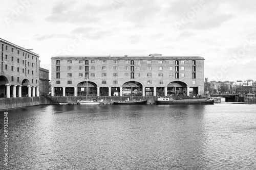 Grayscale shot of Royal Albert Dock Liverpool in the UK photo