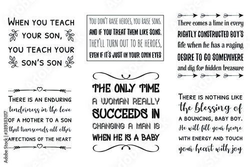 Set of Calligraphy sayings for print. Vector Quotes about Baby boy, son, child, kids and parents