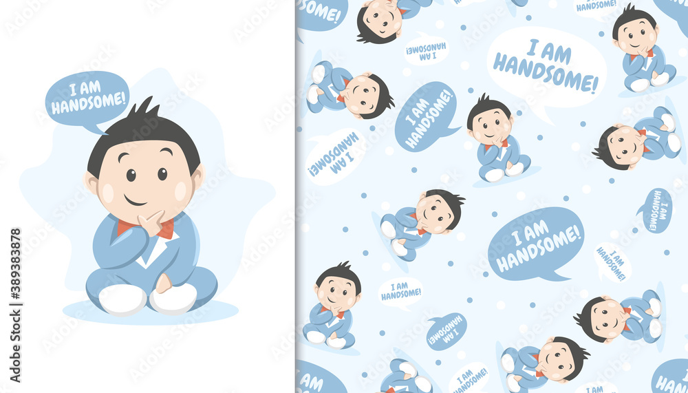 Seamless pattern with cute baby boy and Seamless pattern with cute baby boy and