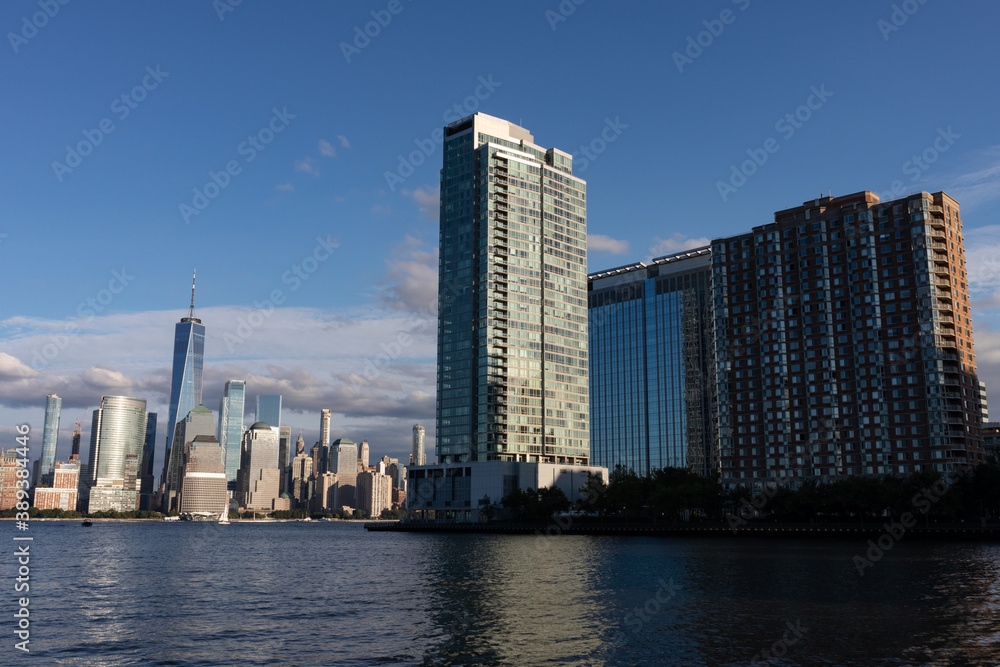 Lower Manhattan Skyline seen from the Riverfront of Jersey City along the Hudson River