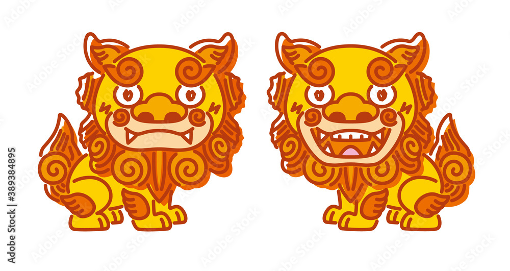 沖縄の守り神 黄色いシーサーのイラスト Stock Vector Adobe Stock