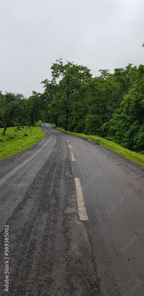 wet road in the countryside
