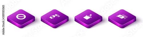 Set Isometric Ban, Air horn, Stage stand tribune and Speech bubble chat icon. Vector.