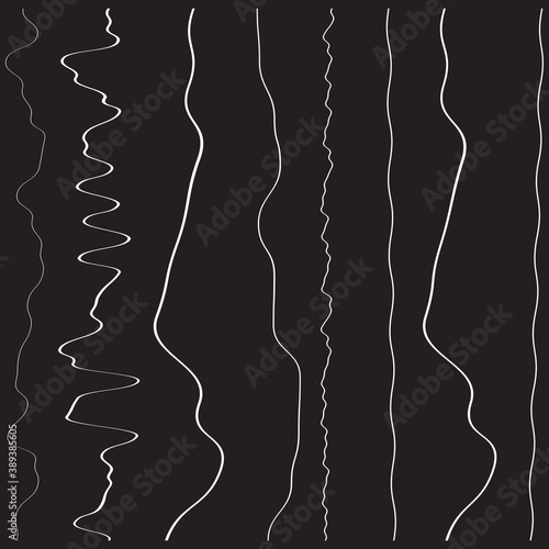 Irregular, random Wiggling, Squiggle waving, wavy lines, stripe set. Lines with billow, undulate deformation, distortion