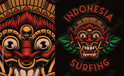 A colorful vector illustration of a traditional Bali Mask, This design can be used as a perfect shirt print or as a logotype.