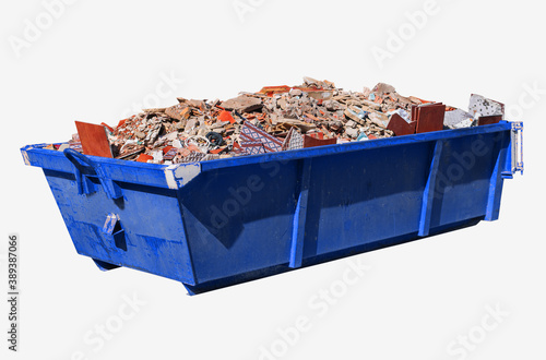 Container with construccion waste isolated on white background