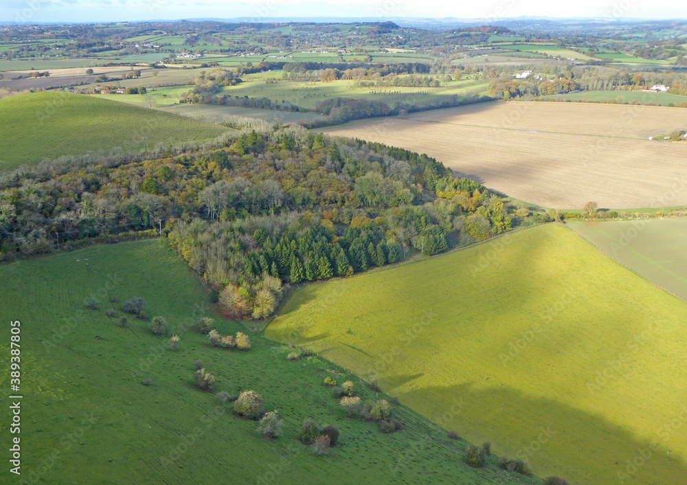 Obraz premium Aerial view of the fields at Monks Down in Wiltshire 