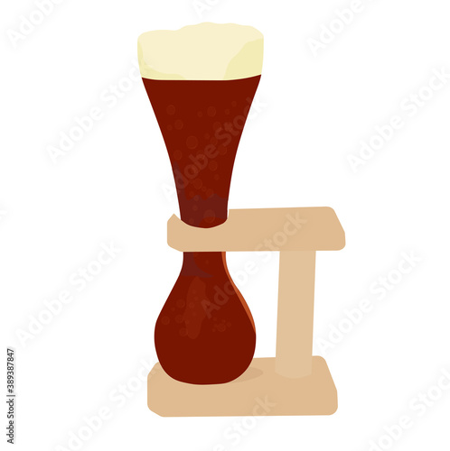 Belgian traditional beer glass. dark beer with foam in a pub in Brussels. Vector stock illustration isolated on a white background. Hops and malt. Light alcoholic beverage for relaxation. 