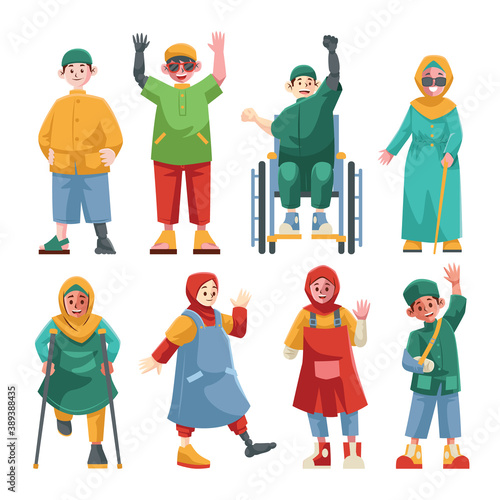 Muslim Kids With Disability, Character Set For Awareness Days
