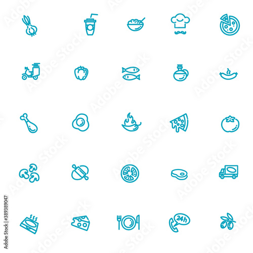 Italian traditional pizza vector outline icons set