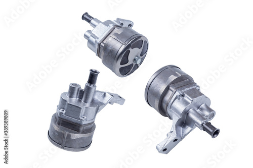set of three new car engine oil pumps, isolated on a white background