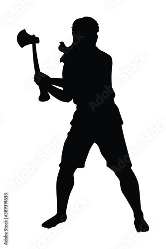 Lumberman with ax for tree cutting silhouette vector