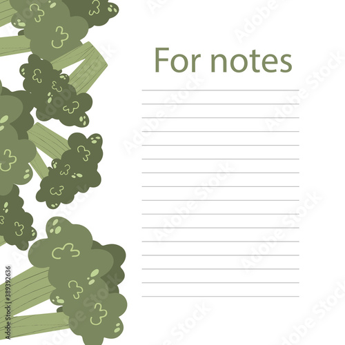 Cookbook page vector template. A place to write recipes. Vector illustration. Broccoli theme