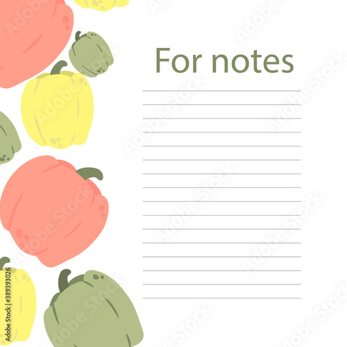 Cookbook page vector template. A place to write recipes. Vector illustration. Pepper theme