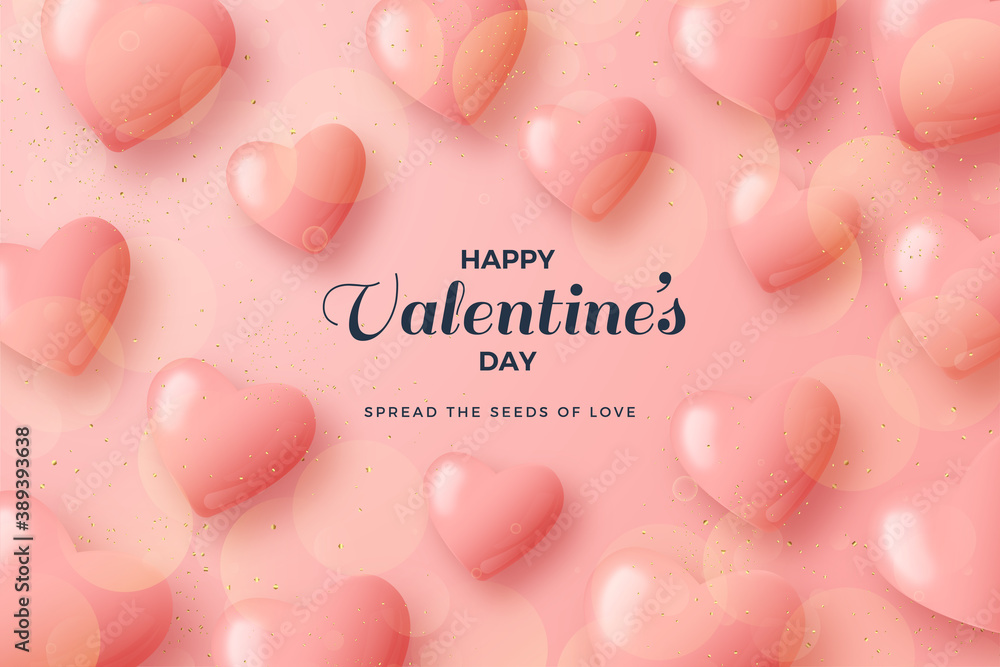 valentines day background with pink love balloons.