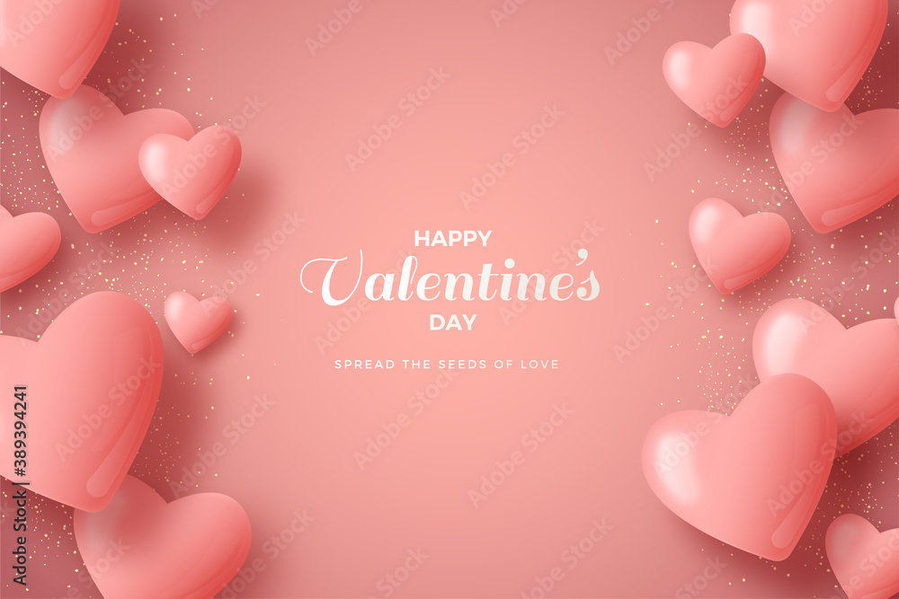 valentines day background with pink 3d balloons.