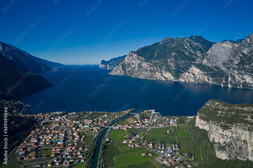 Riva del Garda, Italy. Aerial view. Lake Garda at high altitude.