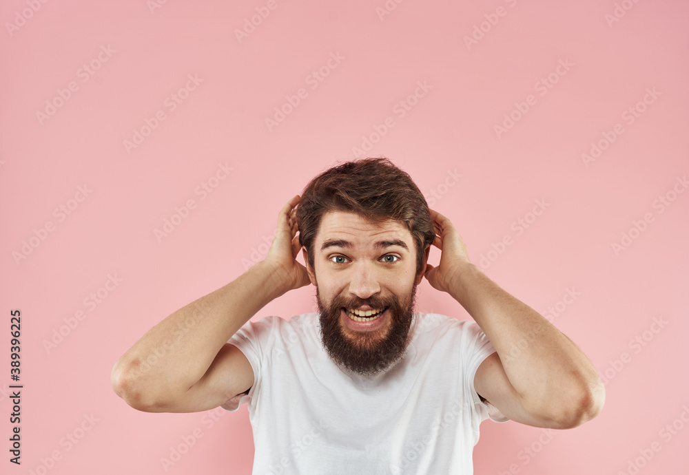 guy touches his head with his hands emotions and stress Model shock guy touches his head with his hands emotions and stress Model shock