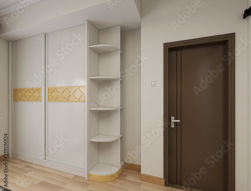 Fototapeta Naklejka Na Ścianę i Meble -  Modern design of the bedroom, there are large bed, dressing table and other facilities