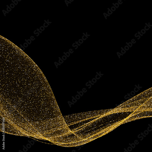 Abstract, Shiny golden wave design with glitter effect on a dark background. Vector illustration. eps 10
