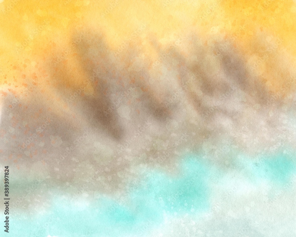 watercolor abstract texture with blurred multicolored background. yellow, brown and blue stains hand painted