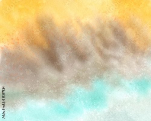 watercolor abstract texture with blurred multicolored background. yellow, brown and blue stains hand painted
