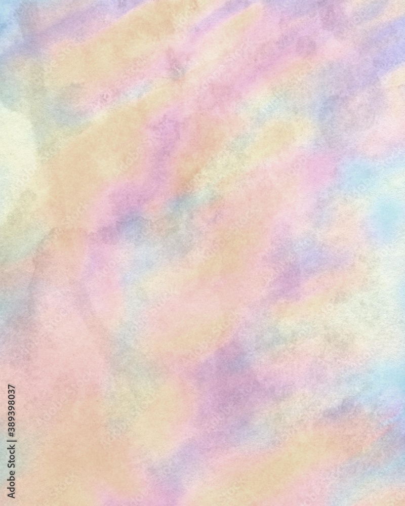 watercolor abstraction texture with blurred multicolored pastel background, stains hand painted retro style