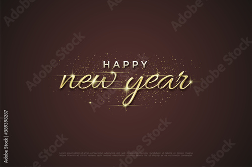 Happy new year text with golden script. © Listiana