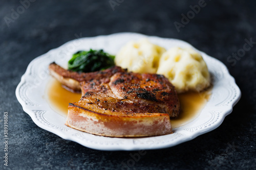 rustic golden  caramelized pork chop