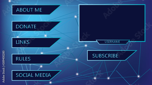 Blue theme, twitch panel overlay design, for 16:9 web cam, vector 