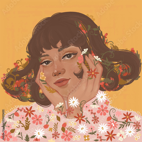 sweet girl smiles, and literally blooms with a cozy bouquet of delicate wildflowers 
