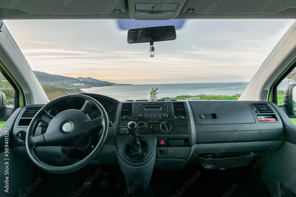 Van interior panel, wheel and the horizon Van interior panel, wheel and the horizon