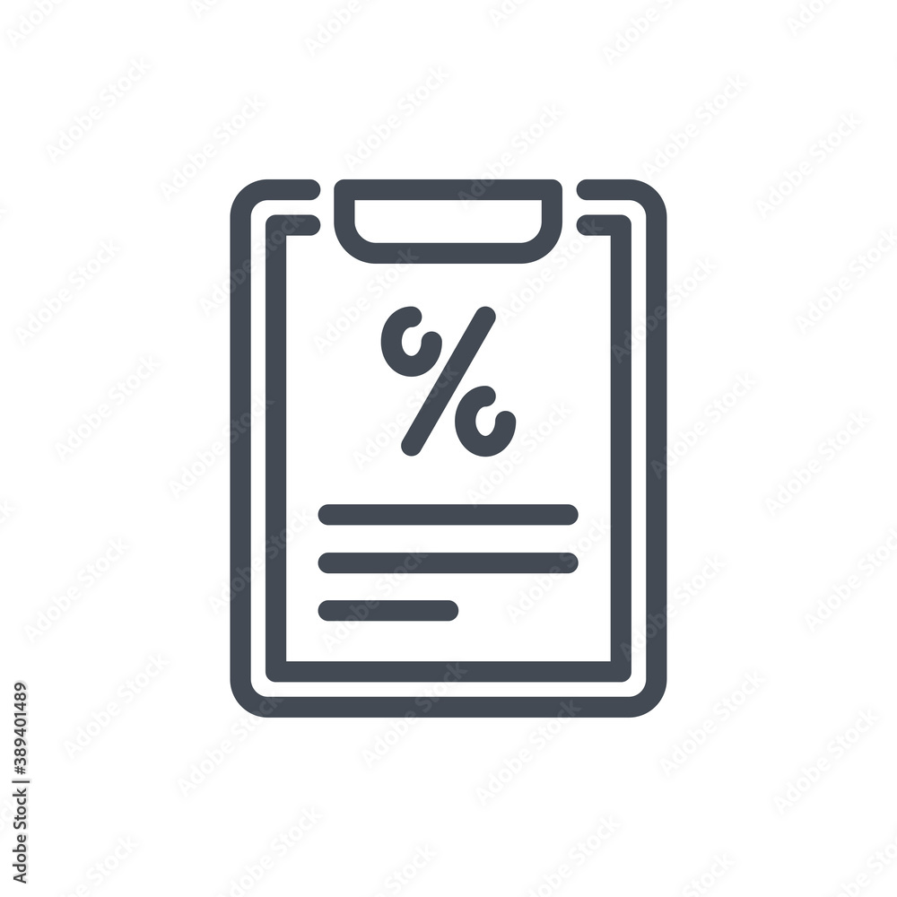 Financial report and Tax form line icon. Clipboard with percentage vector outline sign. Financial report and Tax form line icon. Clipboard with percentage vector outline sign.