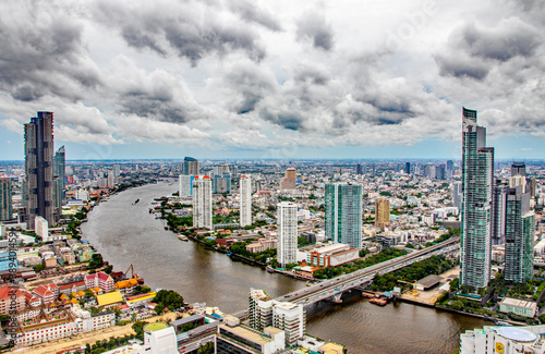 View to the Cityscape Skyscraper and the Chao Phraya River of Metropolis and Capital City Bangkok Thailand Southeast Asia 