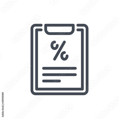 Financial report and Tax form line icon. Clipboard with percentage vector outline sign.
