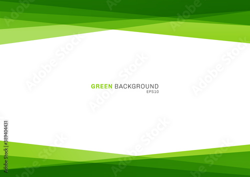 Abstract geometric green color shiny overlapping layer on white background