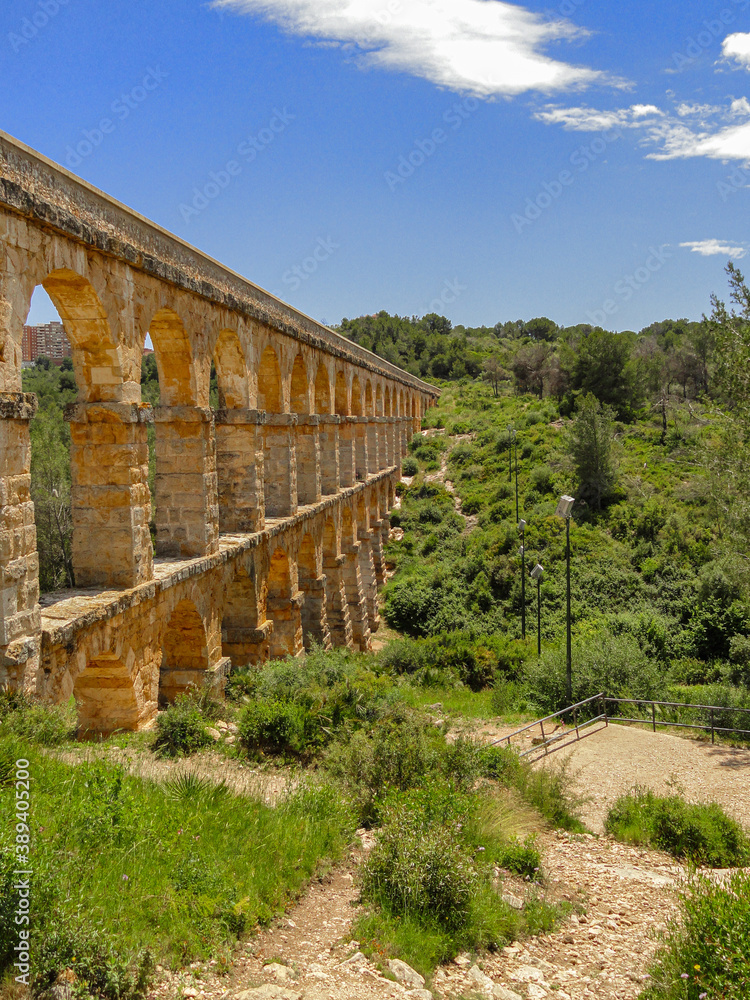 The Ferreres Aqueduct landscape, also known as the Pont del Diable,  Tarragona, Catalonia, Spain