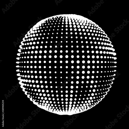Abstract halftone textured sphere. Disco ball lines flare. Electric jet impulse discharges. Waves of thickened flows