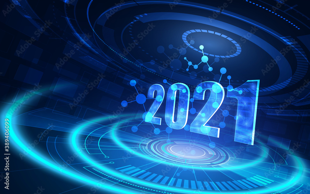 Modern futuristic technology template for 2021. New year 2021 in style HUD,GUI, UX. Futuristic background for your design.