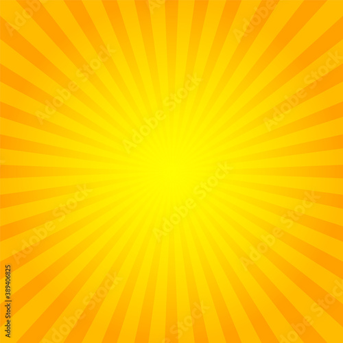 Sunburst background orange. Yellow sun rays. Sun wallpaper. Abstract banner. Vector vintage.