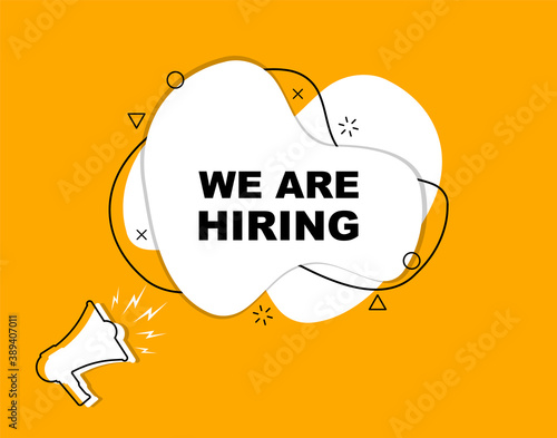 We are hiring and megaphone. Marketing and advertising for your business. Promotion banner.