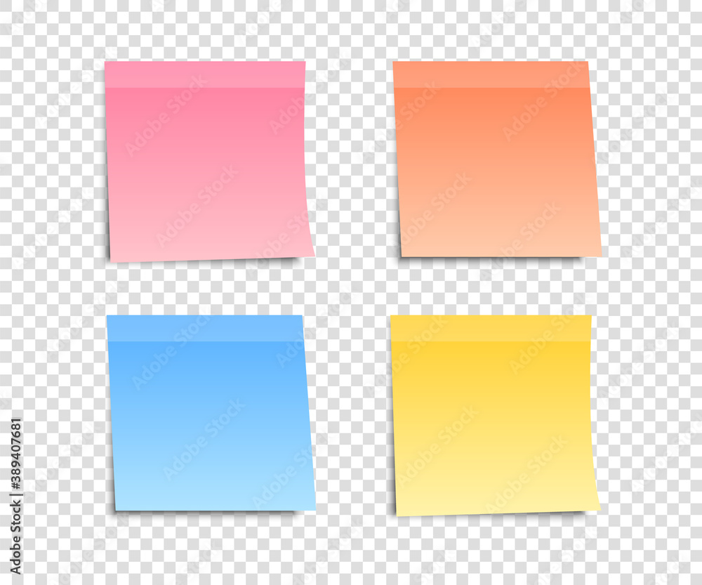 Colored stickers set. Sticky notes. Realistic sheets for note papers. Front view. For your message.