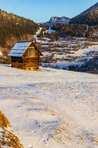 Sidirovo hill with Vlkolinec village UNESCO site, Velka Fatra mountains, Slovakia photo